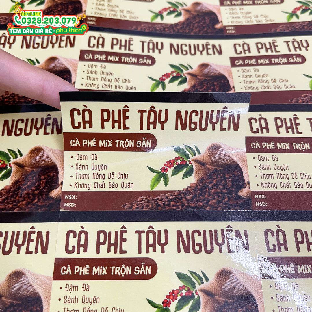 Tem nhãn decal trắng dành cho sản phẩm cà phê